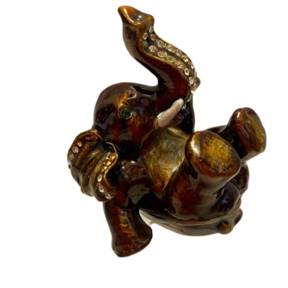 Elephant Trinket Ring Box Enameled Rhinestone Crystals - Picture 1 of 5